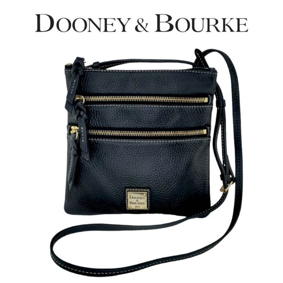 Dooney & Bourke Handbags - Dooney & Bourke Pebble Grain Leather Triple Zip Crossbody Bag in Black and Gold